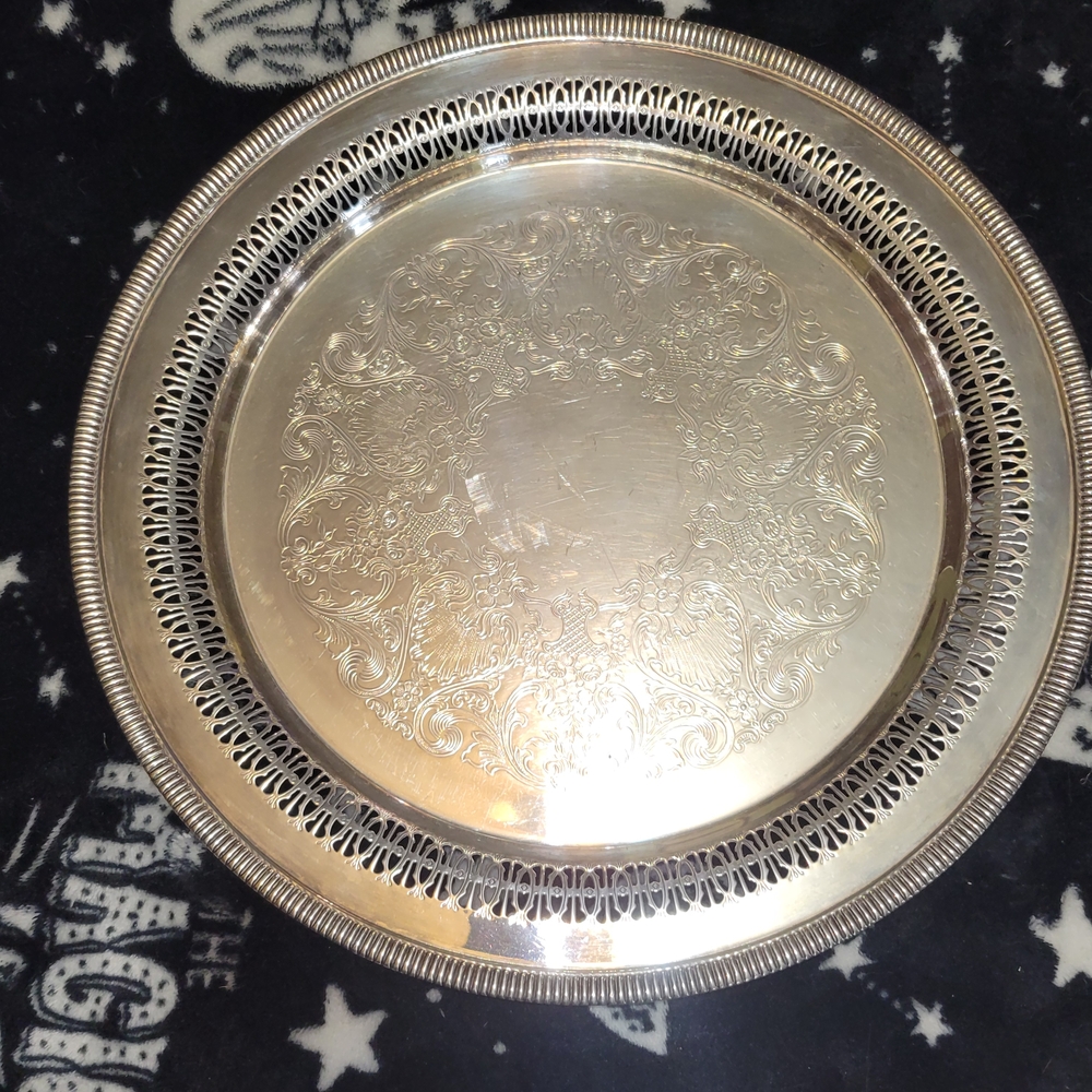 Vintage Round Silver Plated Serving Tray